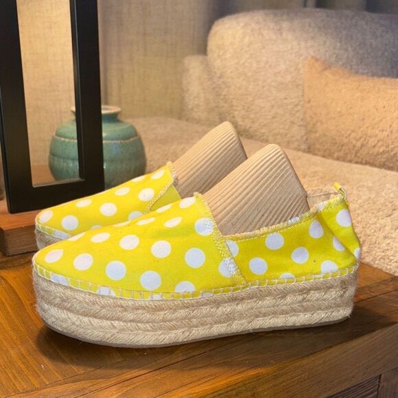 Betsey Johnson Yellow and White Polka Dot Espadrilles - Picture 1 of 11